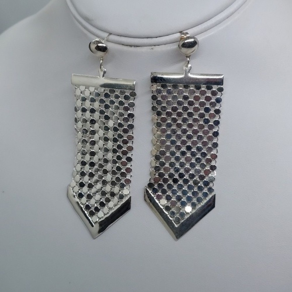 Retro style mesh silver tone earrings‎ post